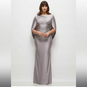 Dessy Collection- DRAPED STRETCH SATIN MAXI DRESS WITH BUILT-IN CAPELET